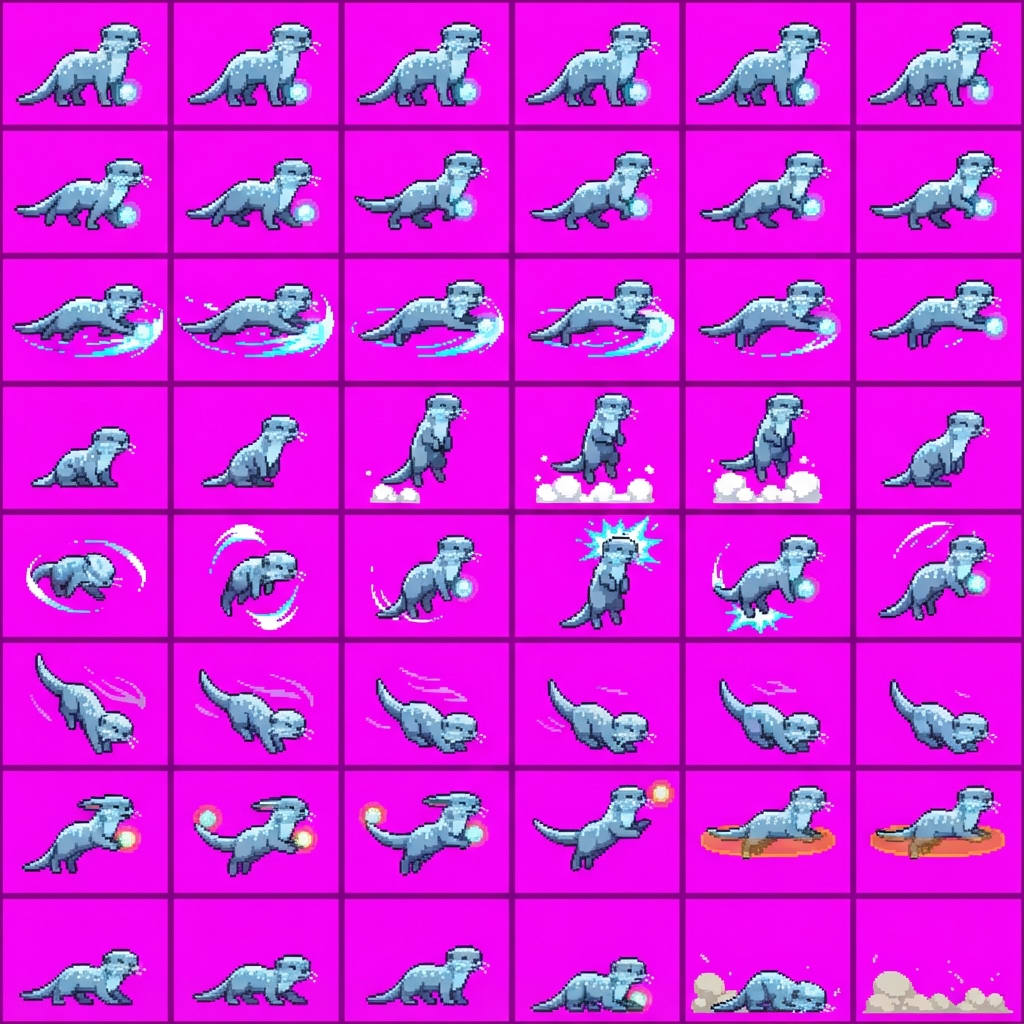 Image: STRICT game sprite animation atlas: EXACTLY 8 rows