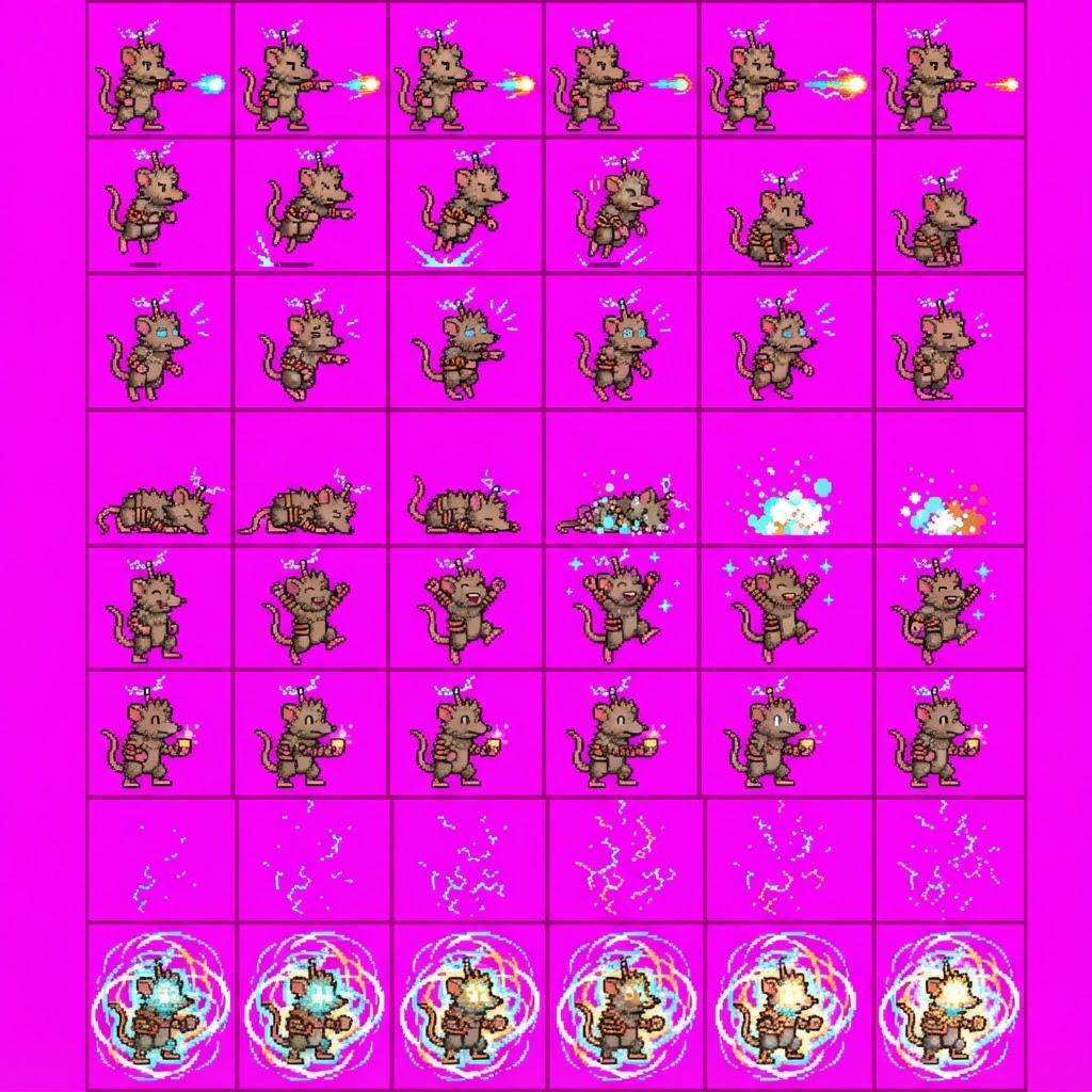 Image: STRICT game sprite animation atlas: EXACTLY 8 rows