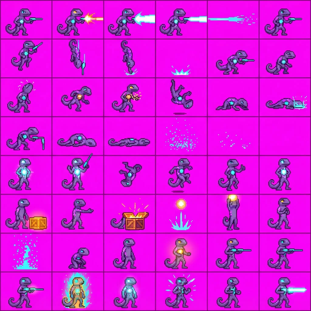 Image: STRICT game sprite animation atlas: EXACTLY 8 rows