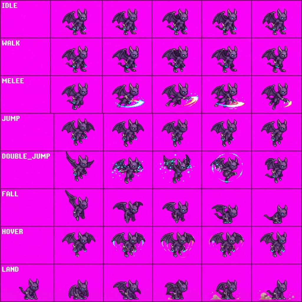 Image: STRICT game sprite animation atlas: EXACTLY 8 rows