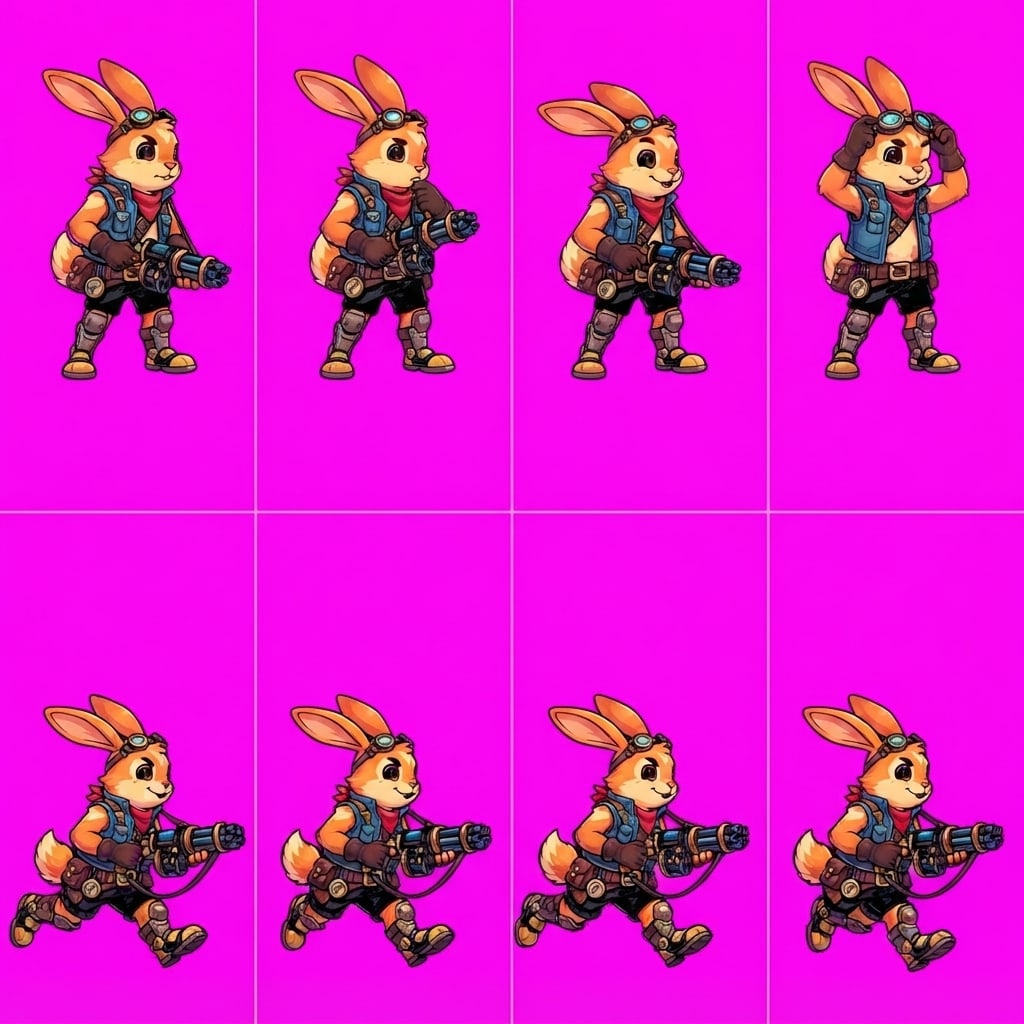 Image: STRICT game sprite animation atlas: EXACTLY 2 rows