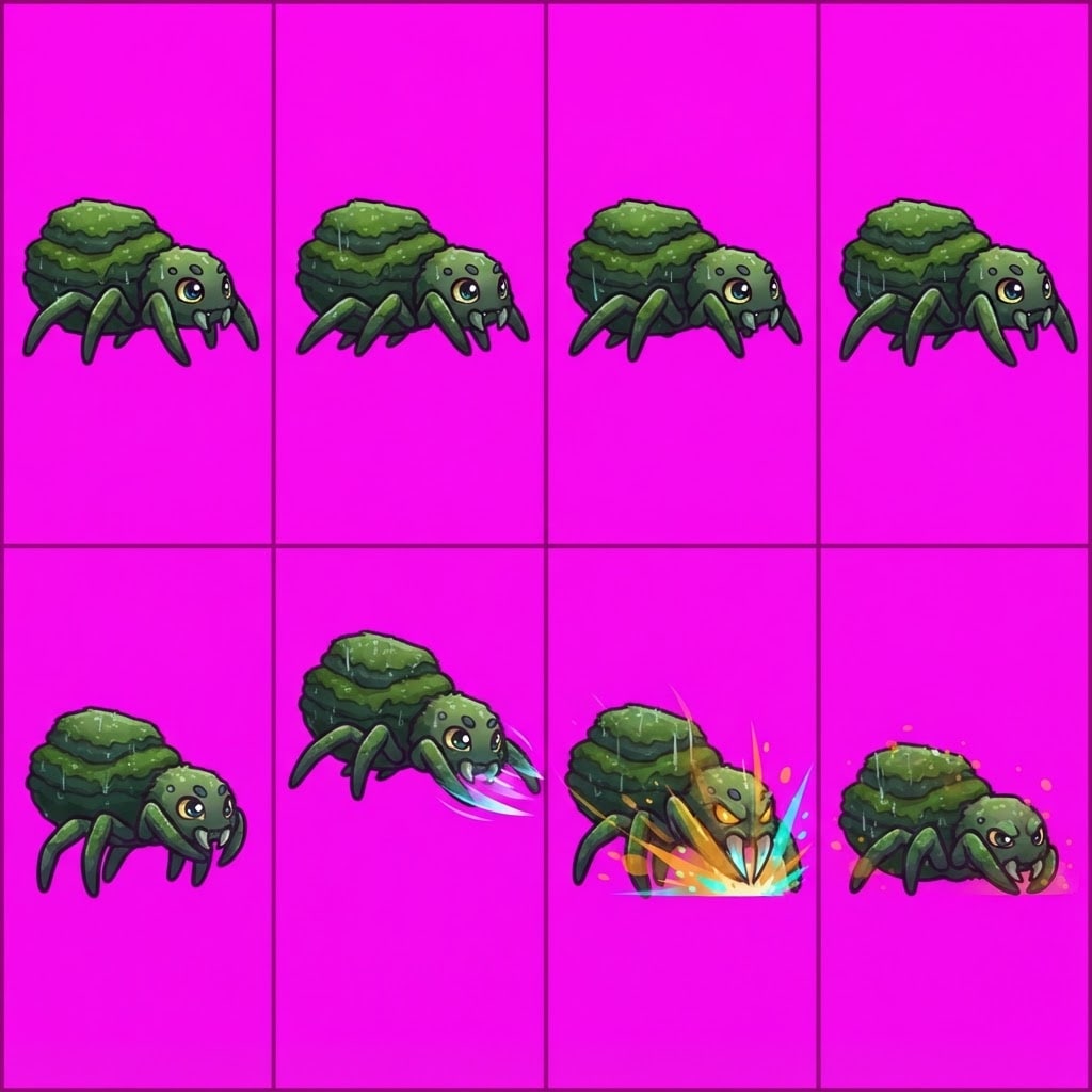 Image: STRICT game sprite animation atlas: EXACTLY 2 rows