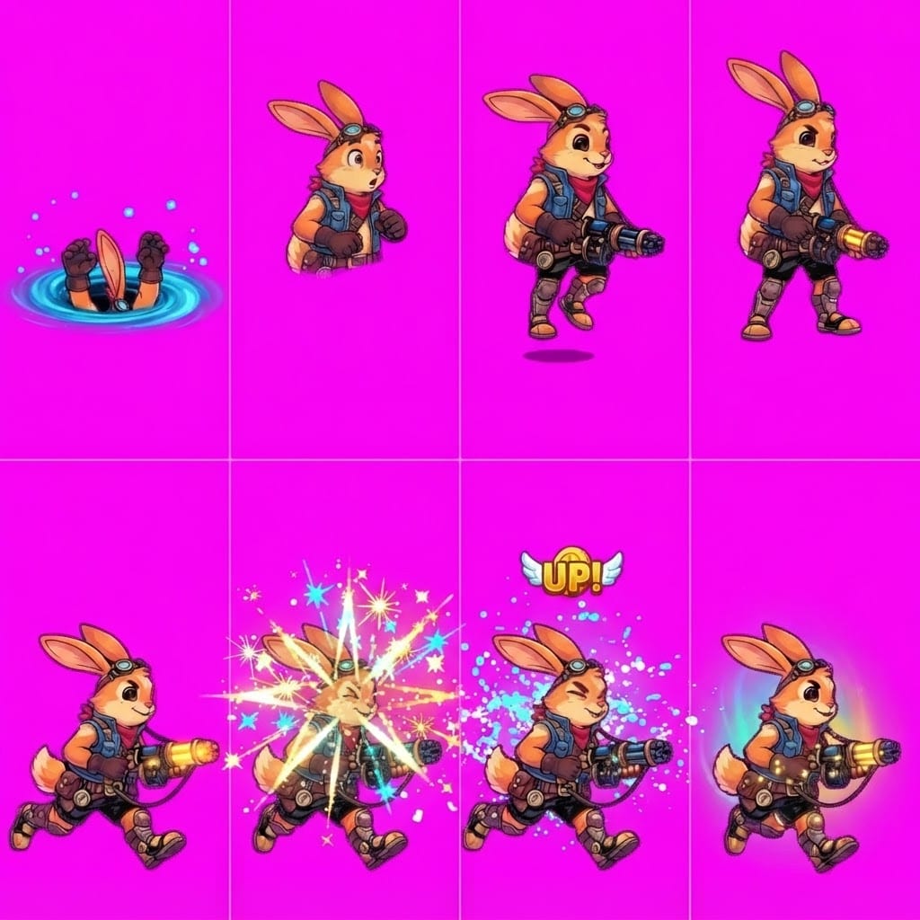 Image: STRICT game sprite animation atlas: EXACTLY 2 rows