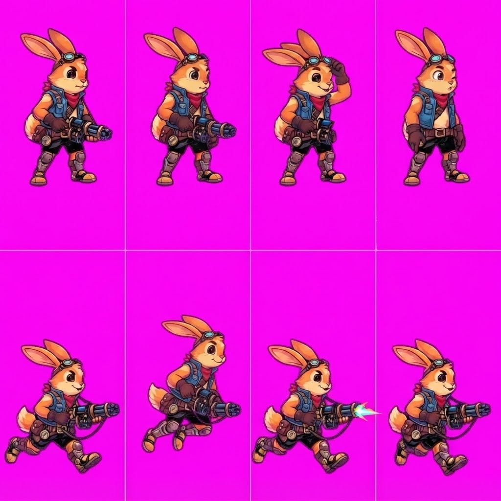 Image: STRICT game sprite animation atlas: EXACTLY 2 rows