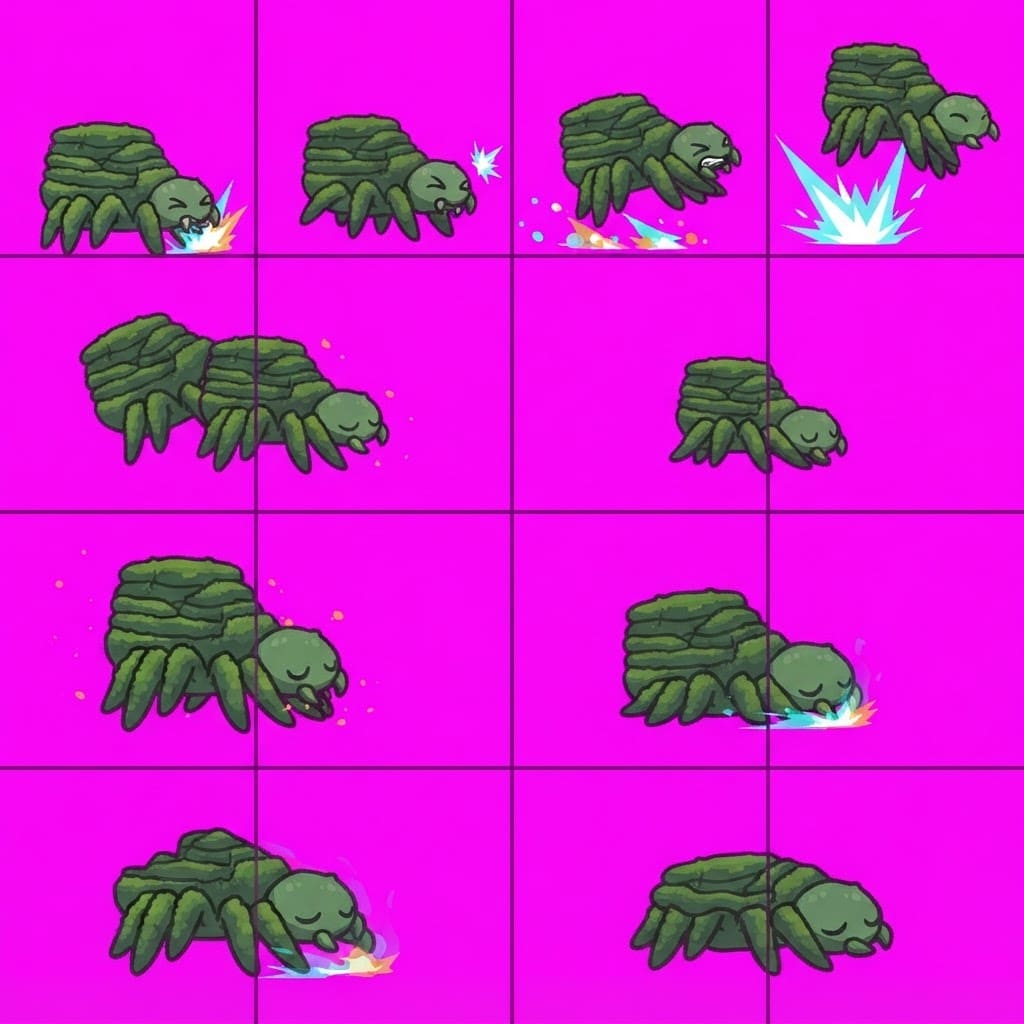 Image: STRICT game sprite animation atlas: EXACTLY 2 rows