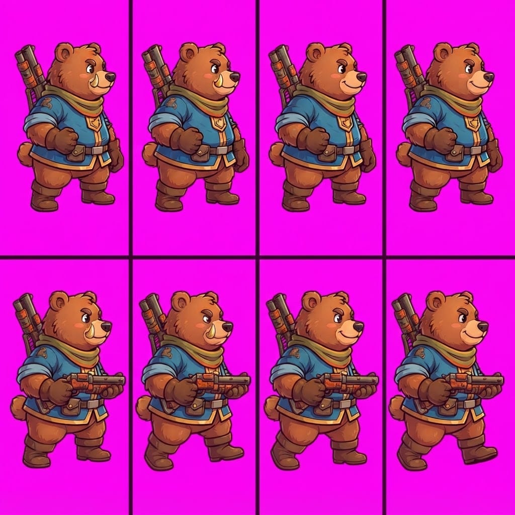 Image: STRICT game sprite animation atlas: EXACTLY 2 rows