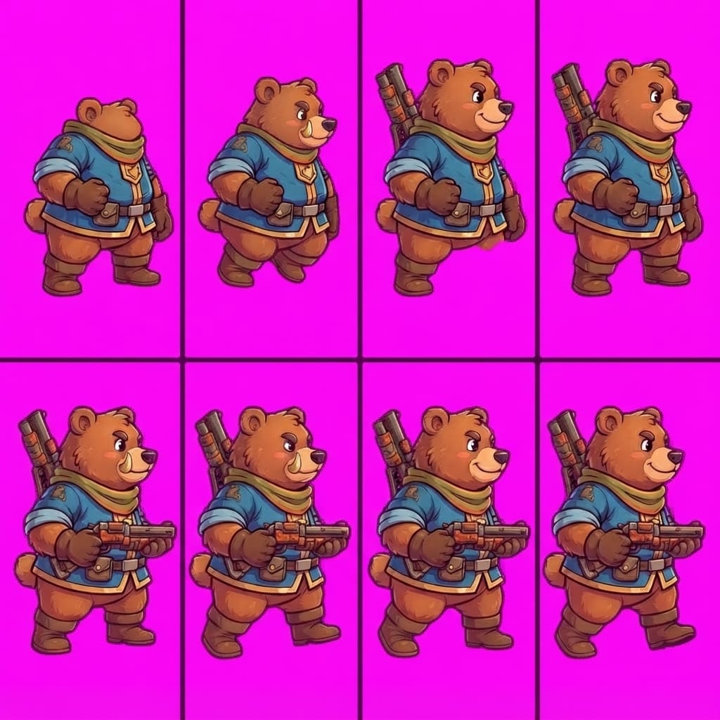 Image: STRICT game sprite animation atlas: EXACTLY 2 rows