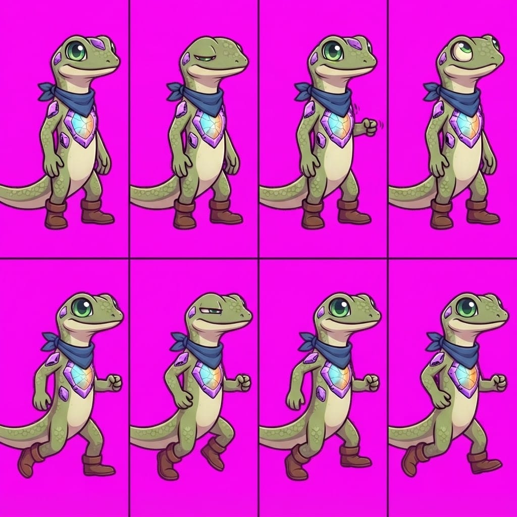 Image: STRICT game sprite animation atlas: EXACTLY 2 rows