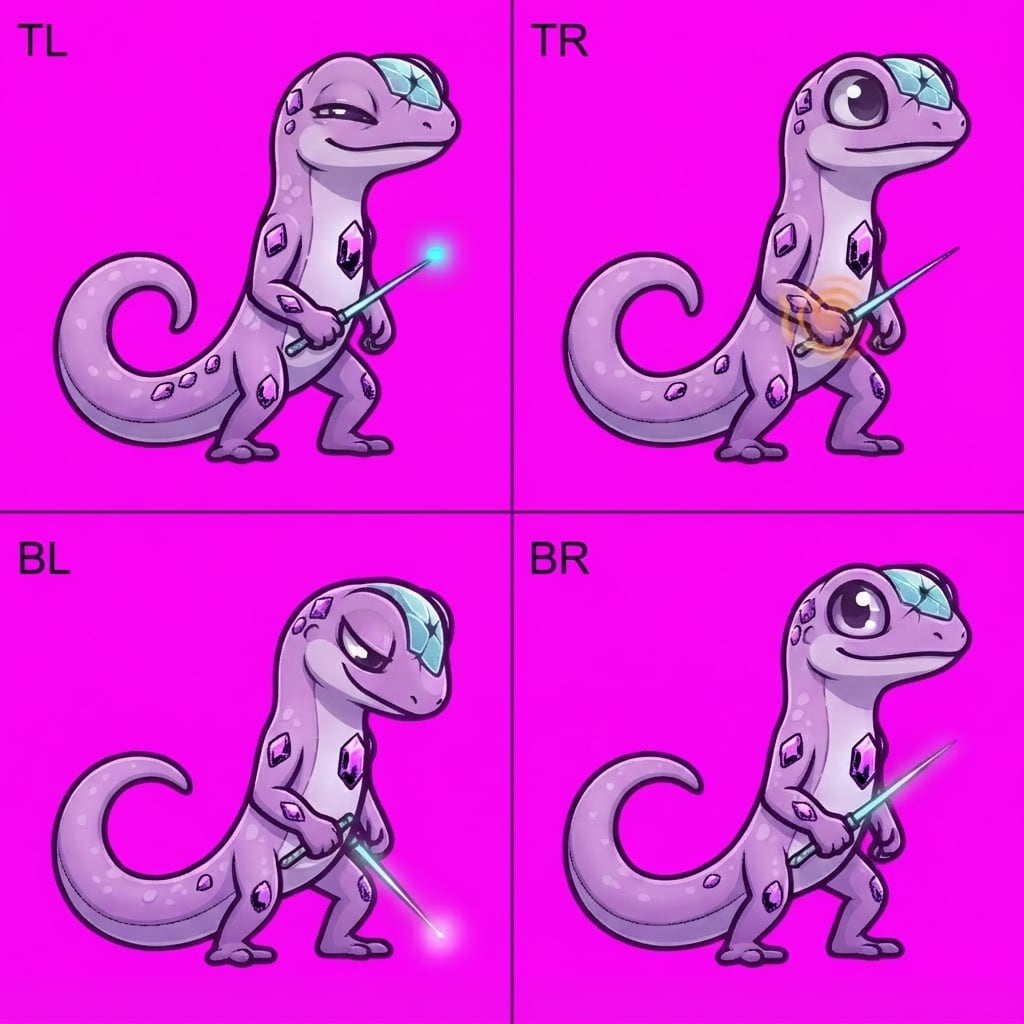 Image: Keep the EXACT same 2x2 magenta sprite atlas grid,