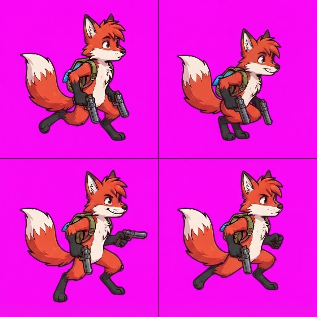 Image: STRICT game sprite animation atlas: EXACTLY 2 rows