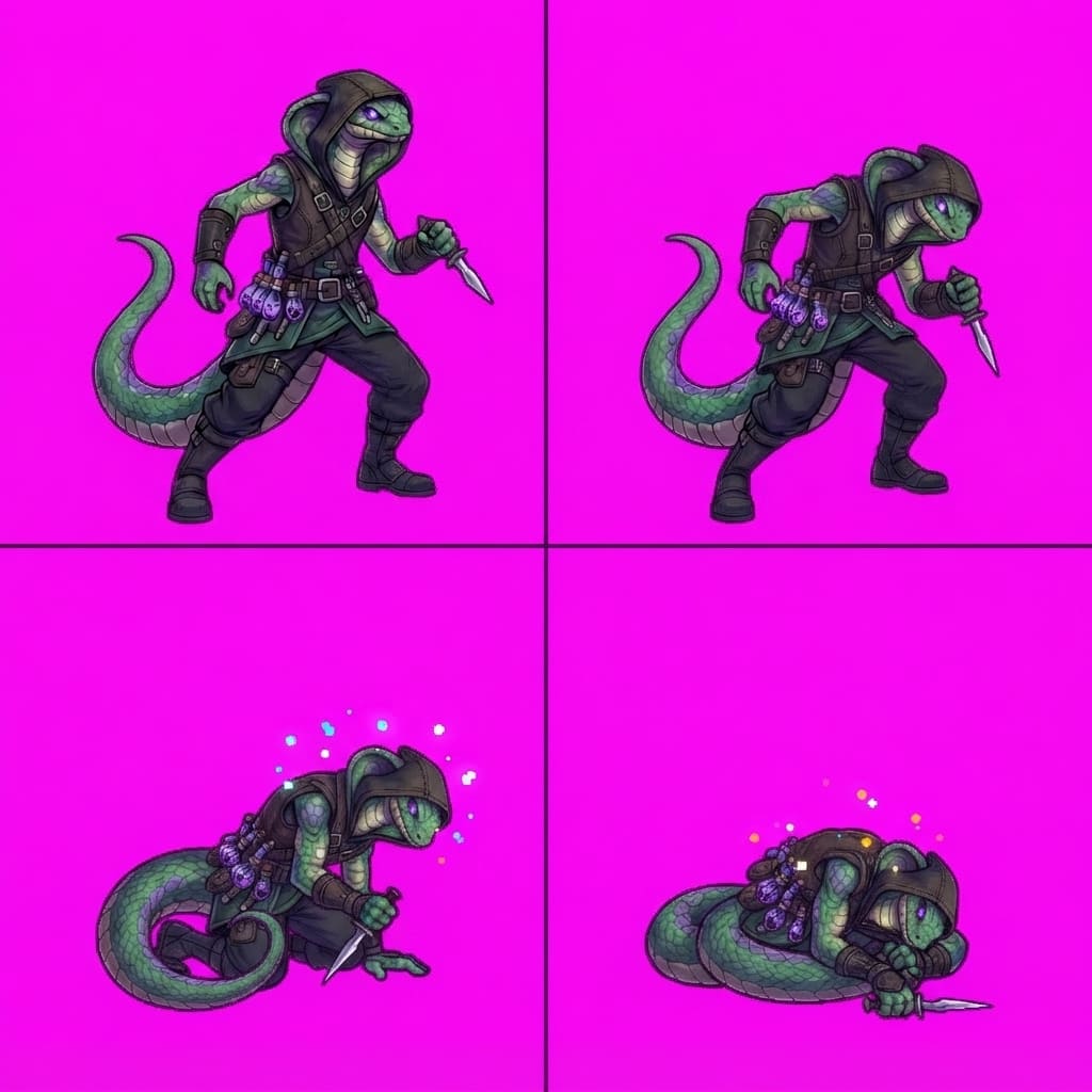 Image: STRICT game sprite animation atlas: EXACTLY 2 rows