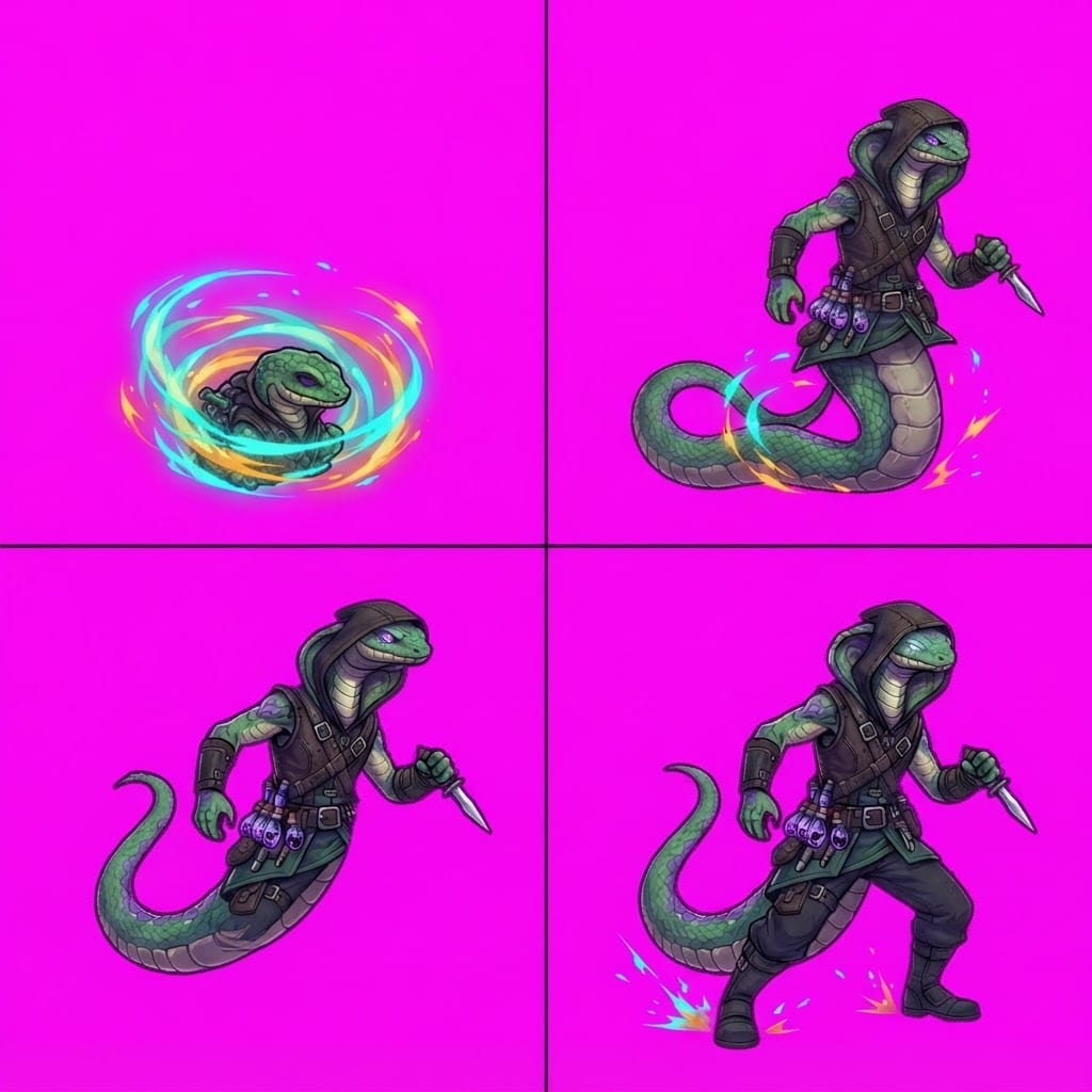 Image: STRICT game sprite animation atlas: EXACTLY 2 rows