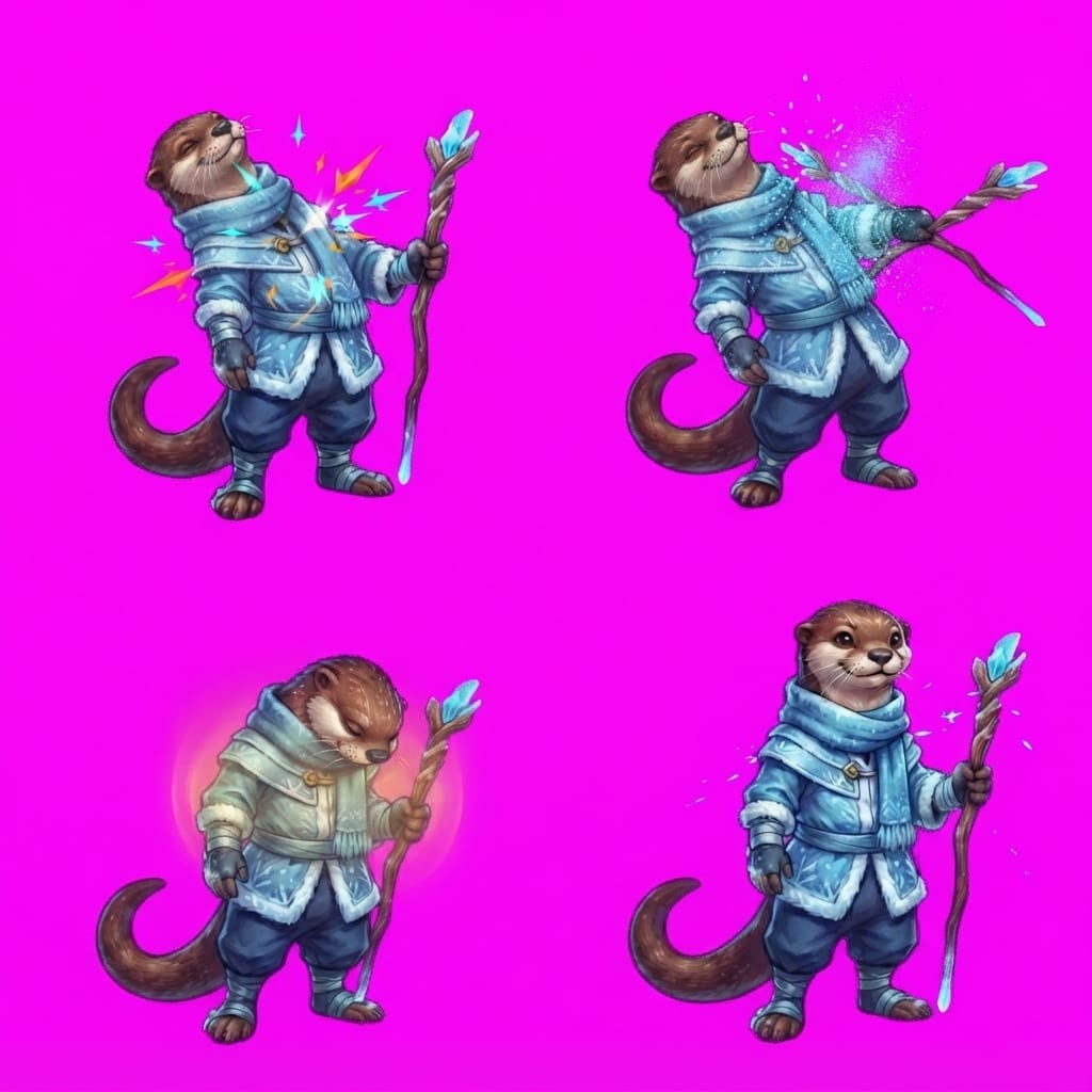 Image: STRICT game sprite animation atlas: EXACTLY 2x2 eq