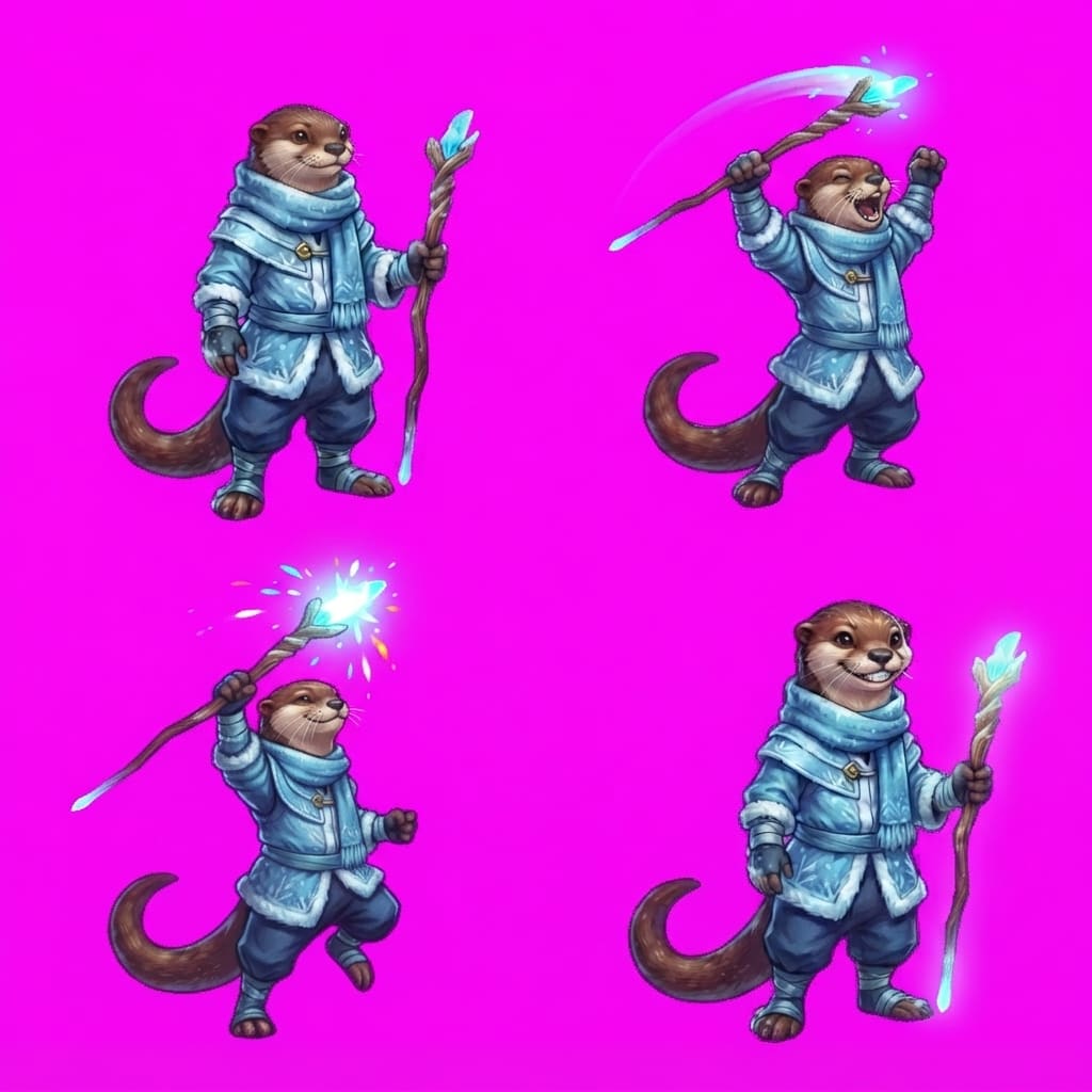 Image: STRICT game sprite animation atlas: EXACTLY 2x2 eq