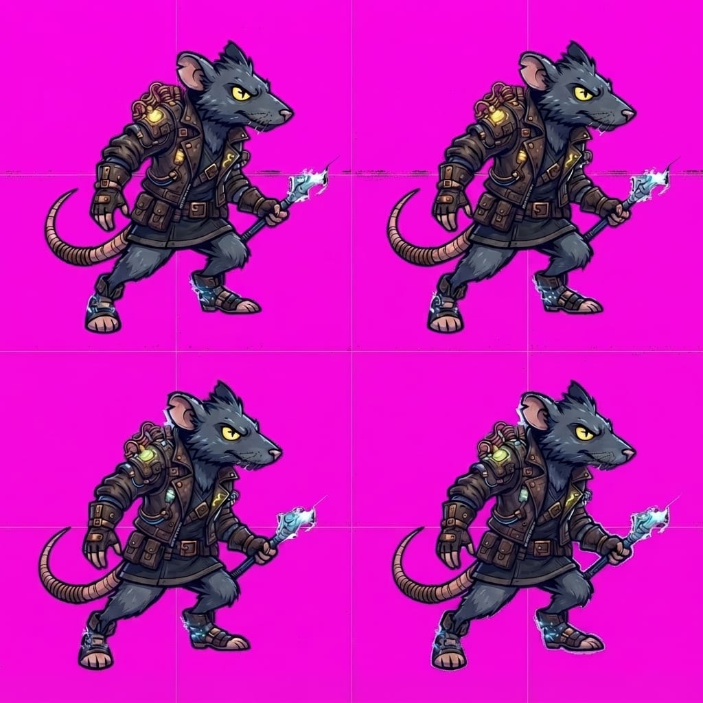 Image: STRICT game sprite animation atlas: EXACTLY 2x2 eq