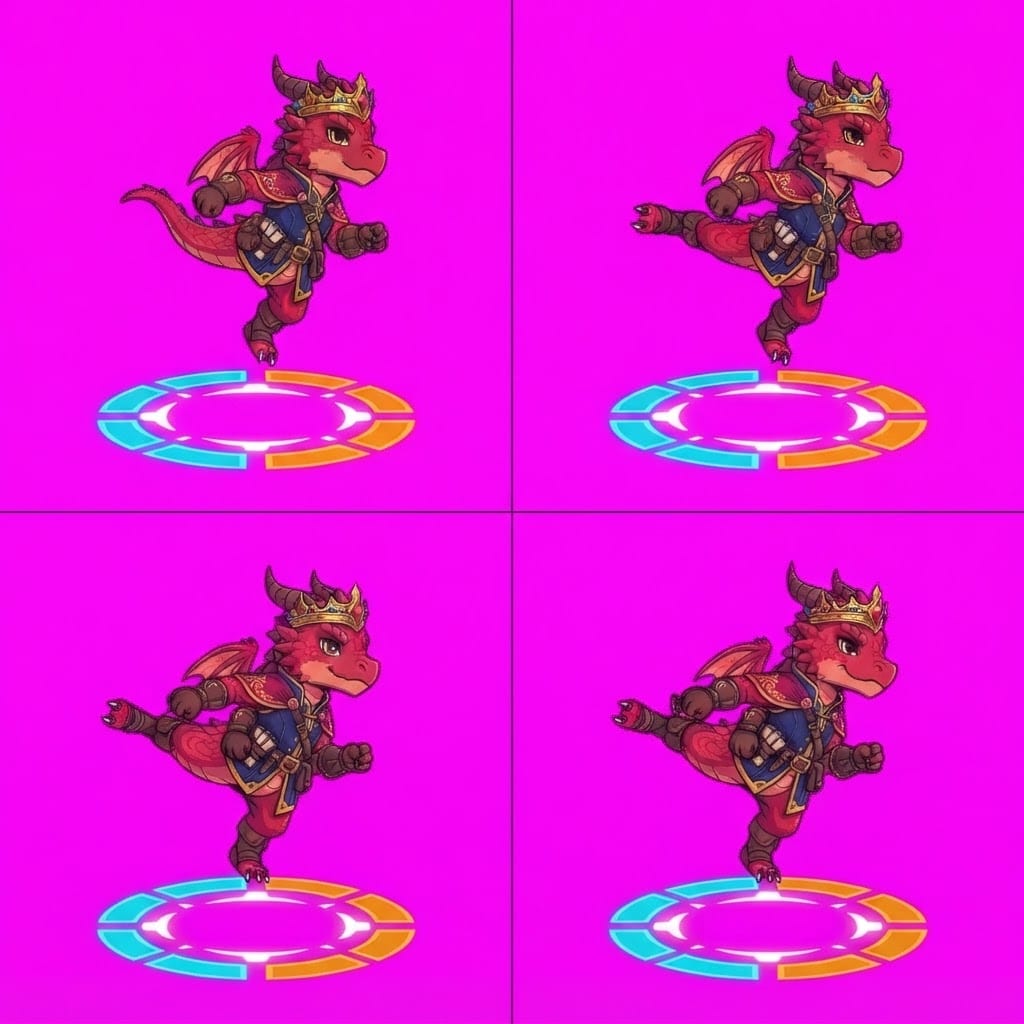 Image: STRICT 2x2 magenta atlas. ONE action: double_jump