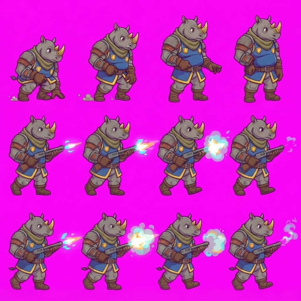 Image: STRICT game sprite animation atlas: EXACTLY 2 rows