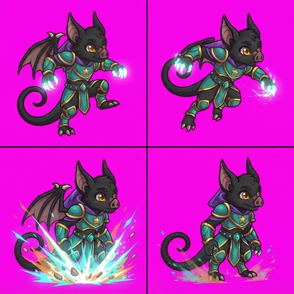 Image: STRICT game sprite animation atlas: EXACTLY 2 rows