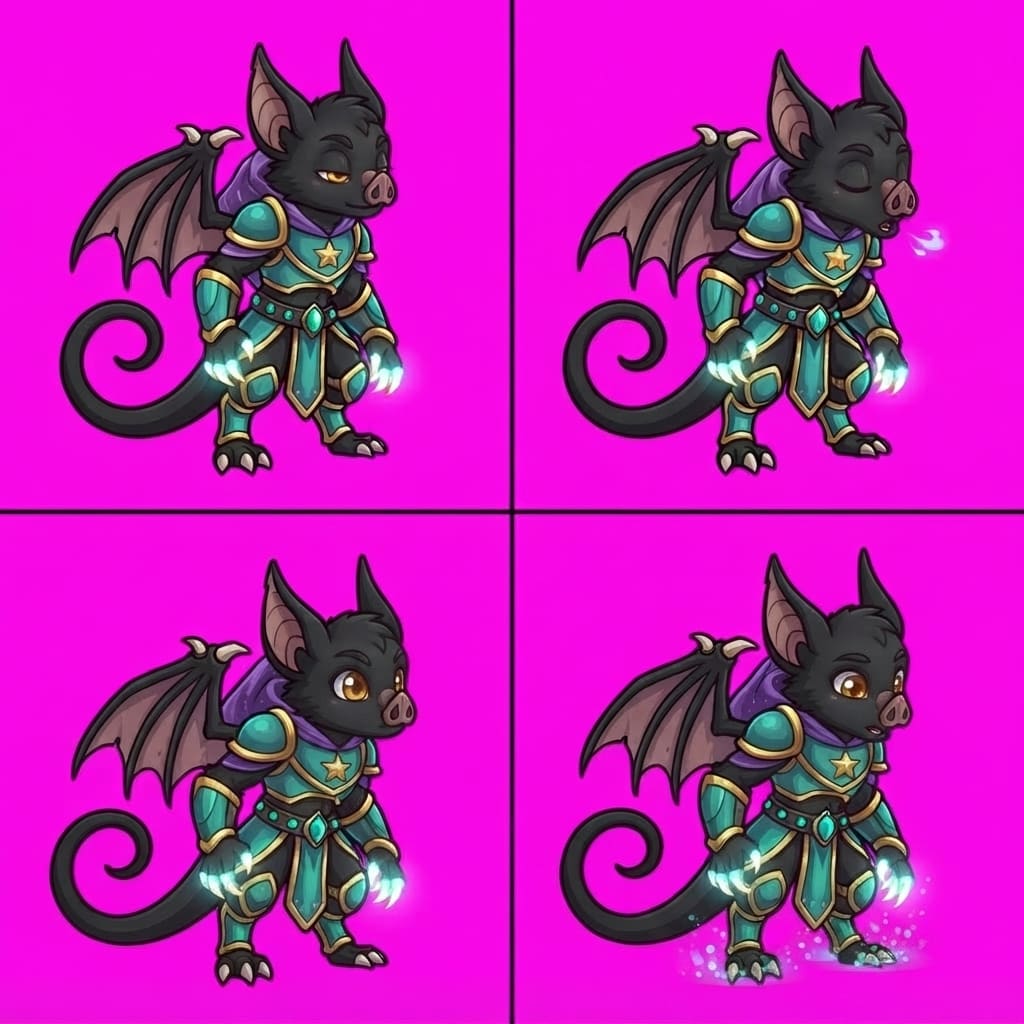Image: STRICT game sprite animation atlas: EXACTLY 2 rows