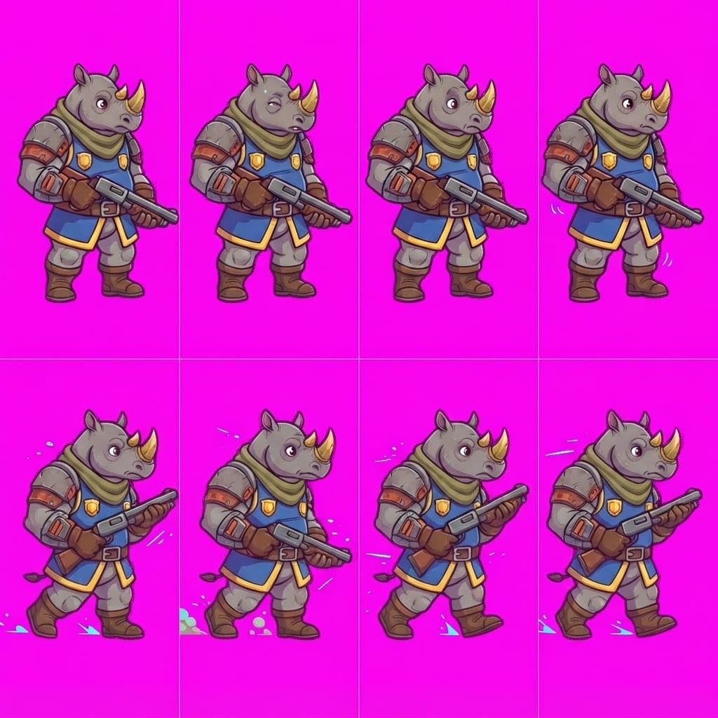 Image: STRICT game sprite animation atlas: EXACTLY 2 rows
