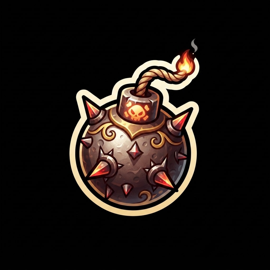 Image: Codex prop icon on pure black void. Round bomb tra
