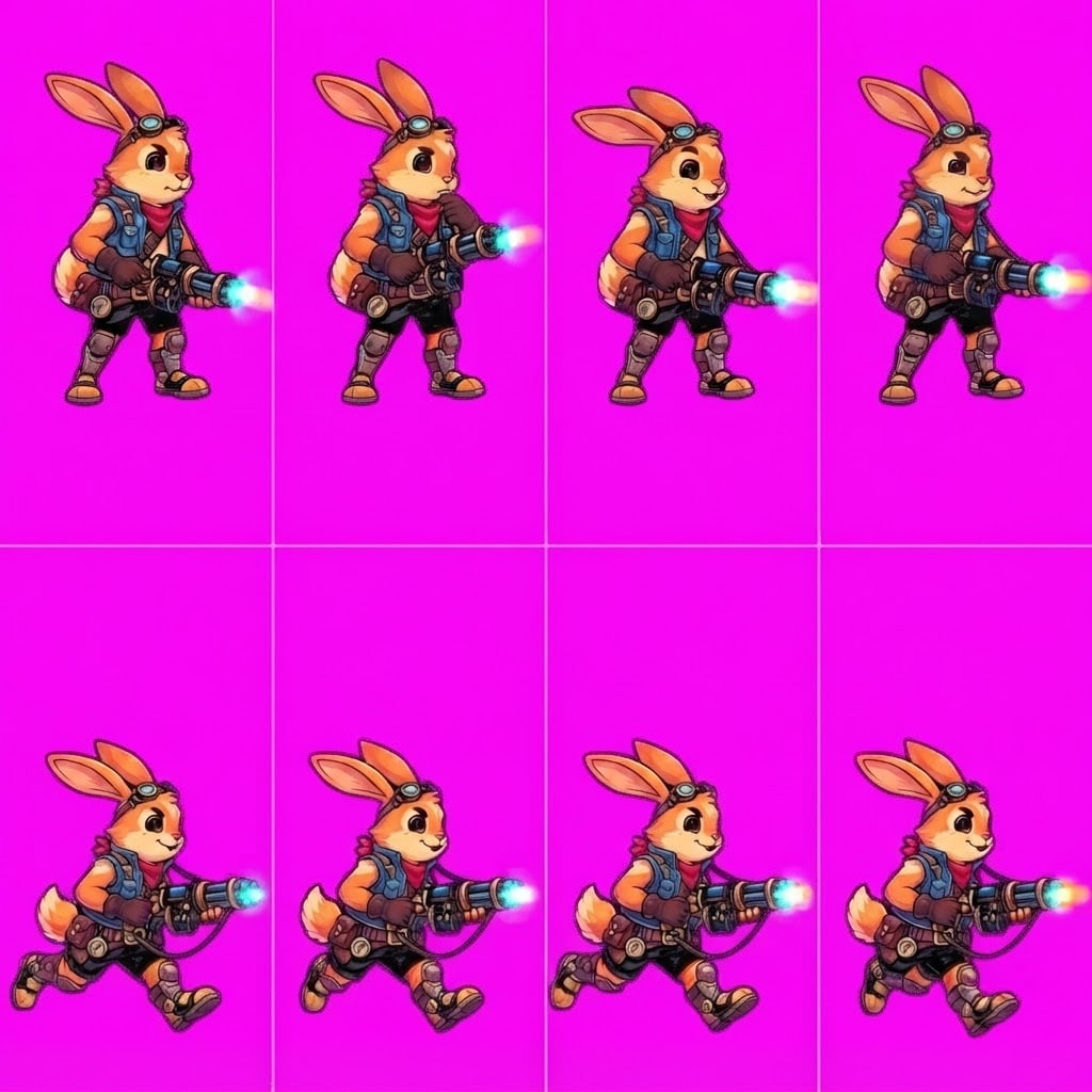 Image: STRICT game sprite animation atlas: EXACTLY 2 ROWS
