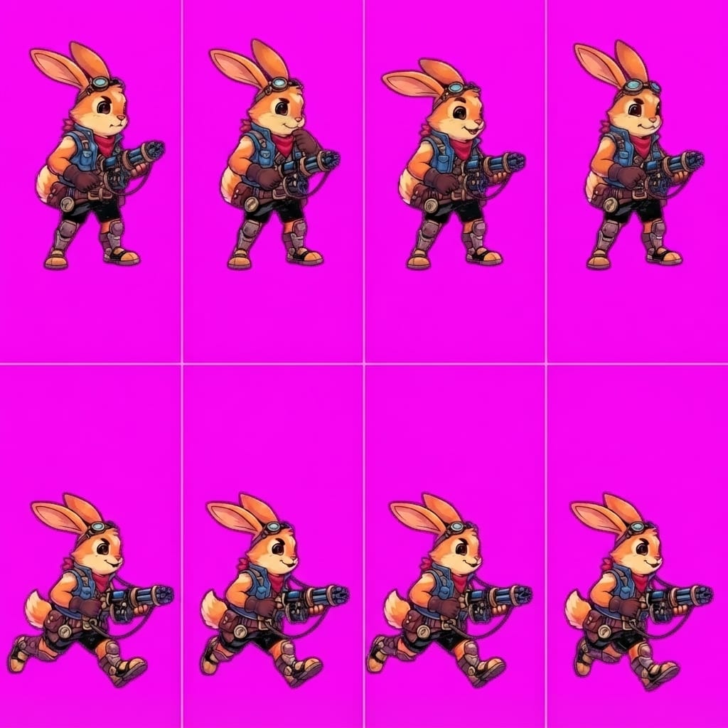 Image: STRICT game sprite animation atlas: EXACTLY 2 rows