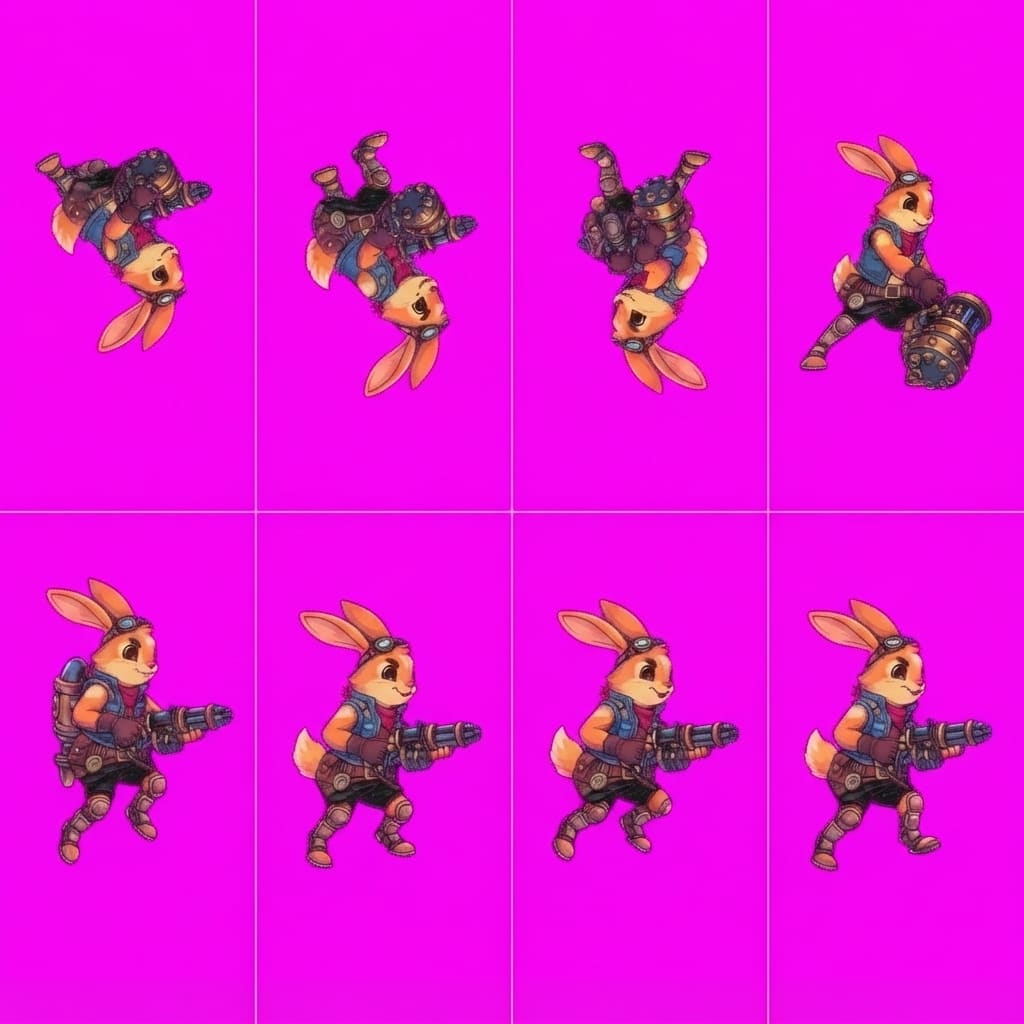 Image: STRICT game sprite animation atlas: EXACTLY 2 rows