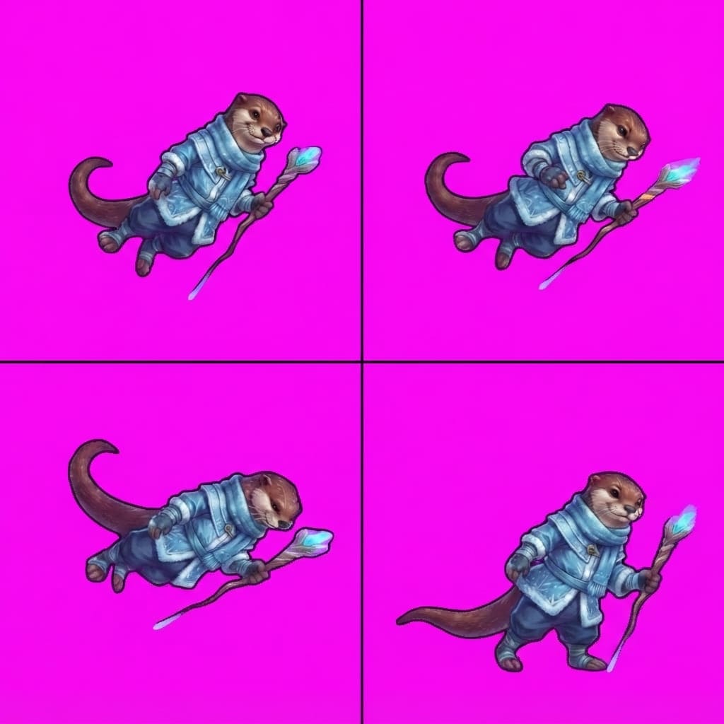 Image: STRICT game sprite animation atlas: EXACTLY 2 rows