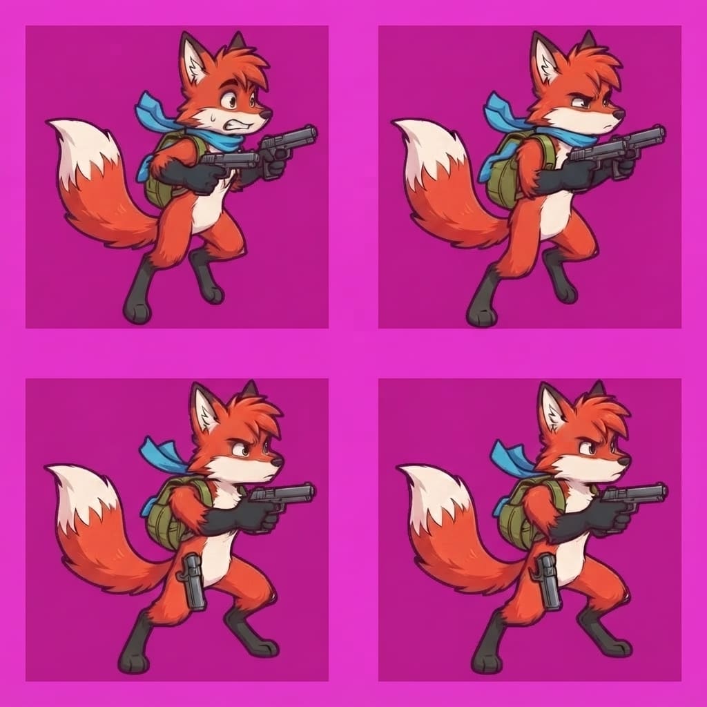 Image: STRICT game sprite animation atlas: EXACTLY 2 rows