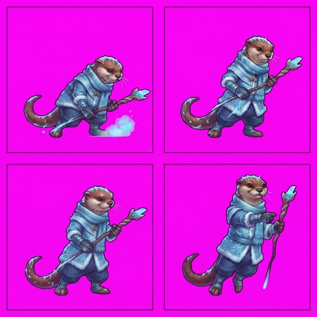 Image: STRICT game sprite animation atlas: EXACTLY 2 rows