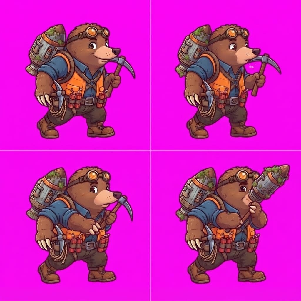 Image: STRICT game sprite animation atlas: EXACTLY 2 rows