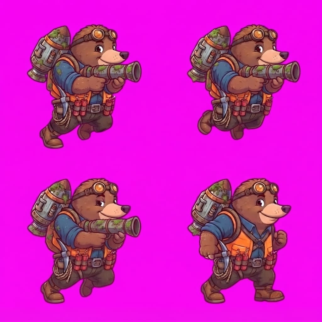 Image: STRICT game sprite animation atlas: EXACTLY 2 rows