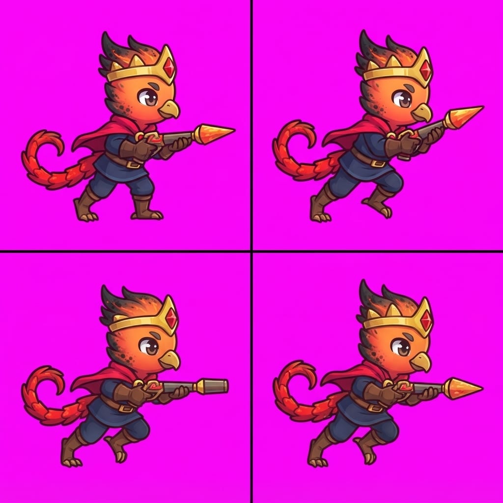 Image: STRICT game sprite animation atlas: EXACTLY 2 rows