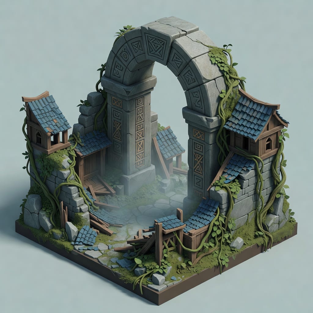 Single Ancient Ruin Structure, Illustration