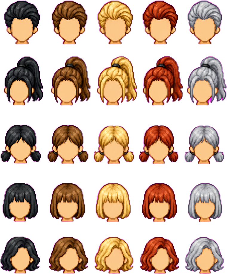 Pixel Hair Sheet 02 Bob and Pony Styles