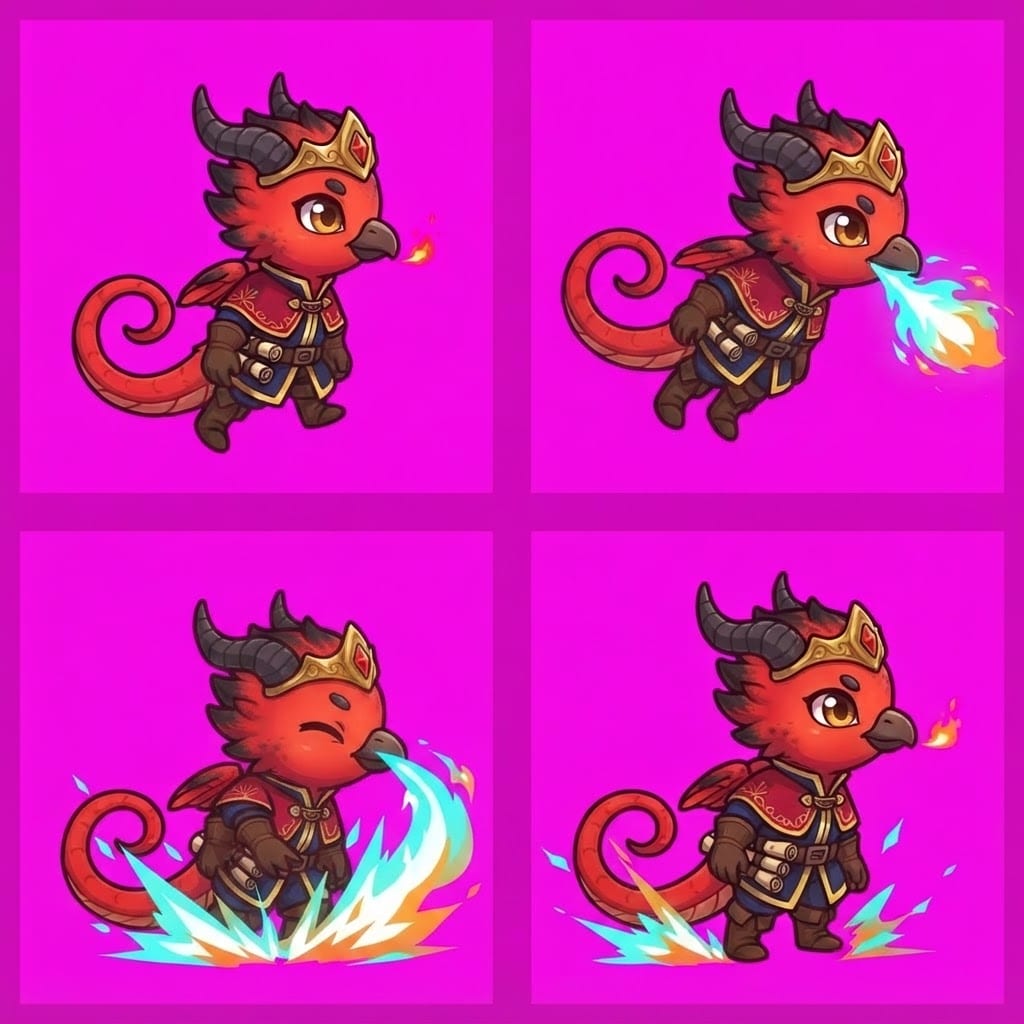 Image: STRICT game sprite animation atlas: EXACTLY 2 rows