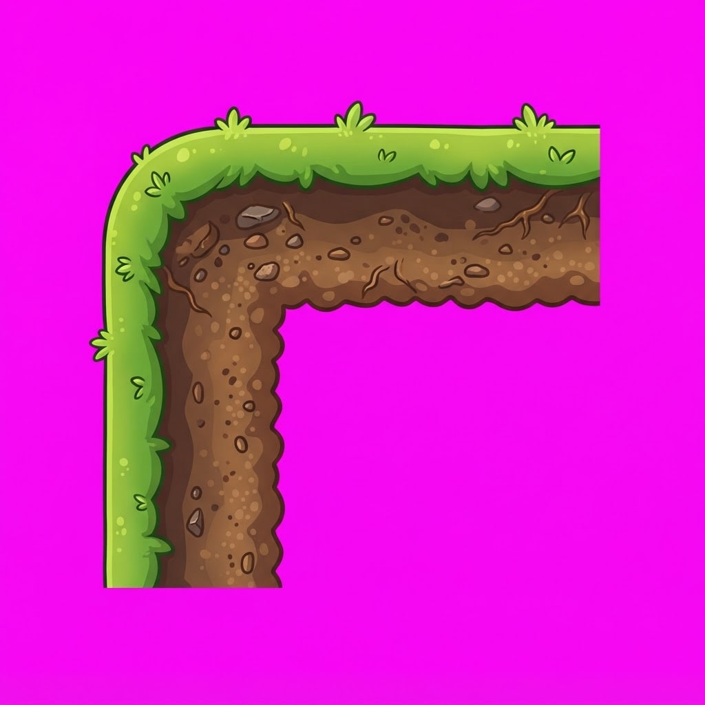 Image: Game tileset cell TOP-LEFT CORNER for 2D side-view