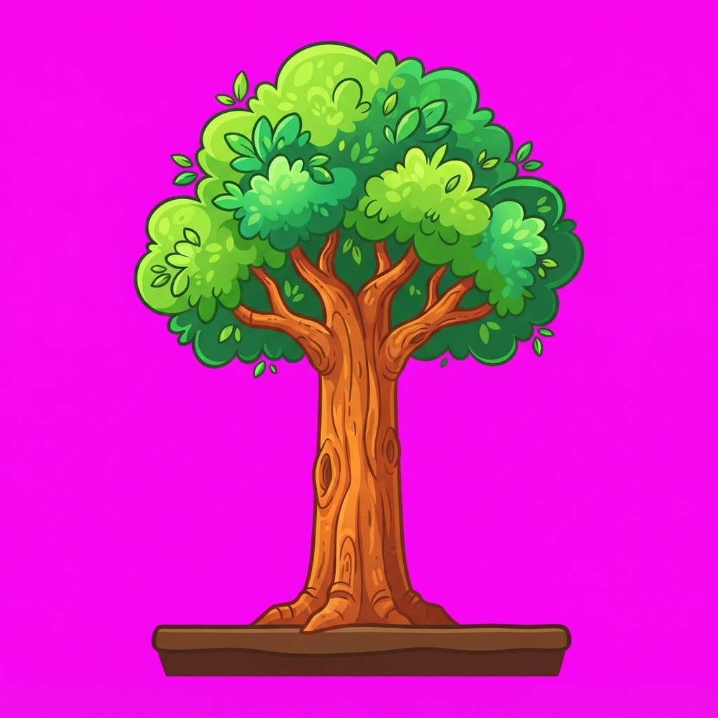 Image: Single tall landmark game prop: stylized forest tr