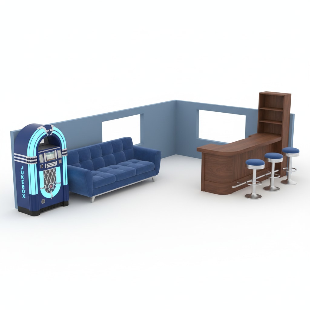Image: Sparse broken-U freestanding furniture kit for a b