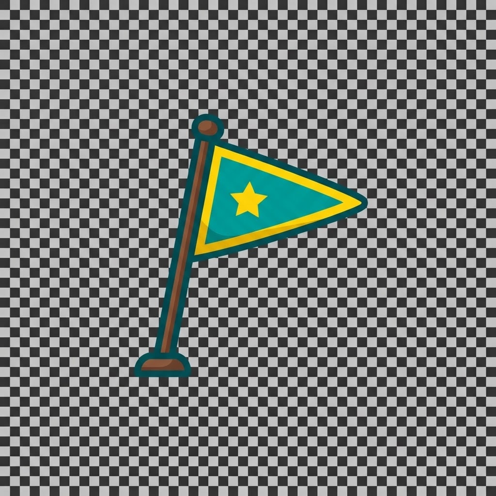 Image: 32x32 game HUD icon, small teal-gold pennant flag