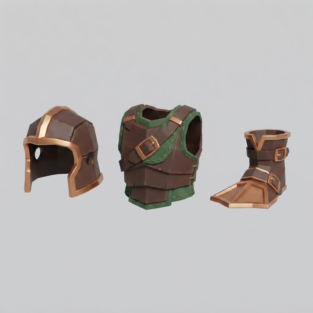 Image: Game armor set sheet, 3 items in a horizontal row