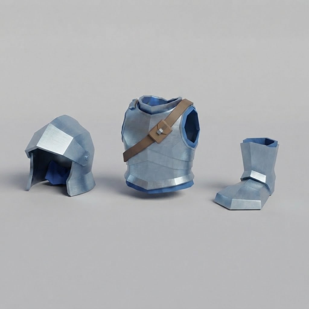 Image: Game armor set sheet, 3 items in a horizontal row