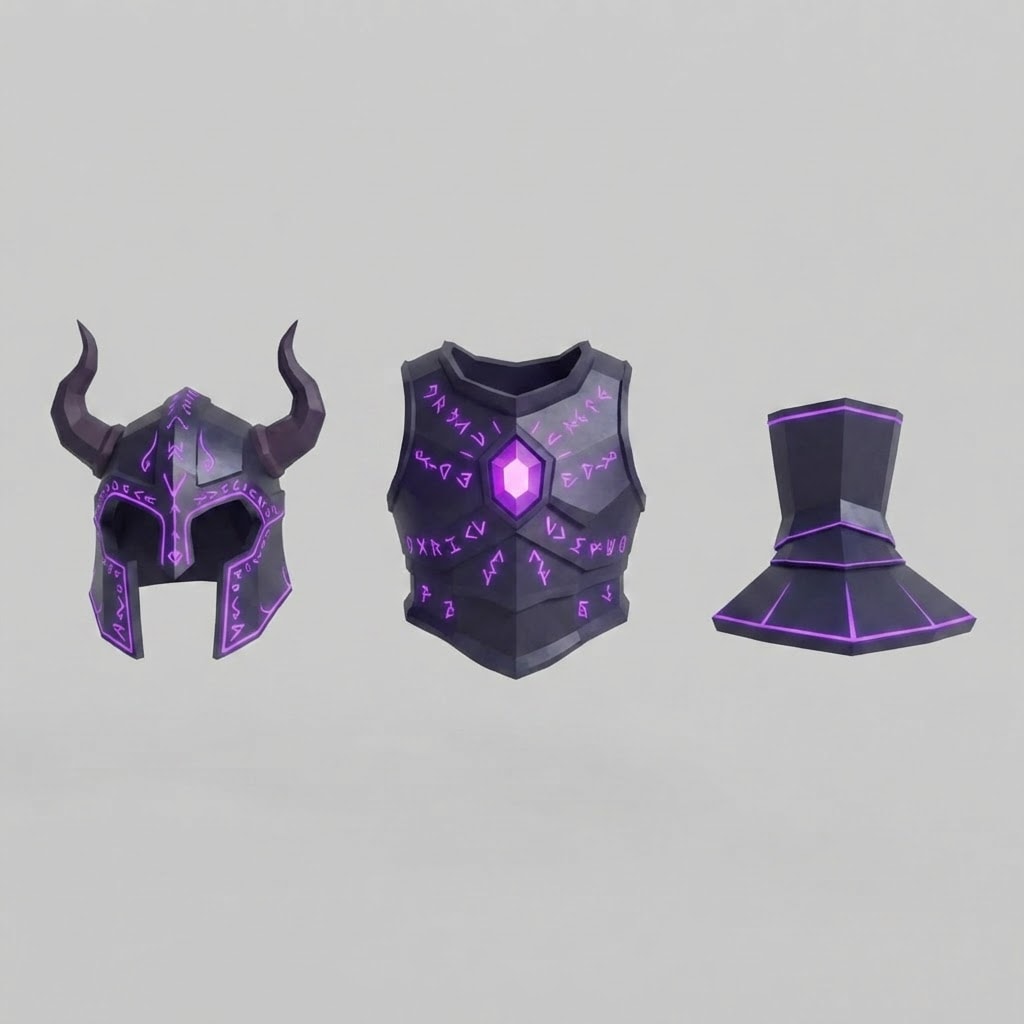 Image: Game armor set sheet, 3 items in a horizontal row