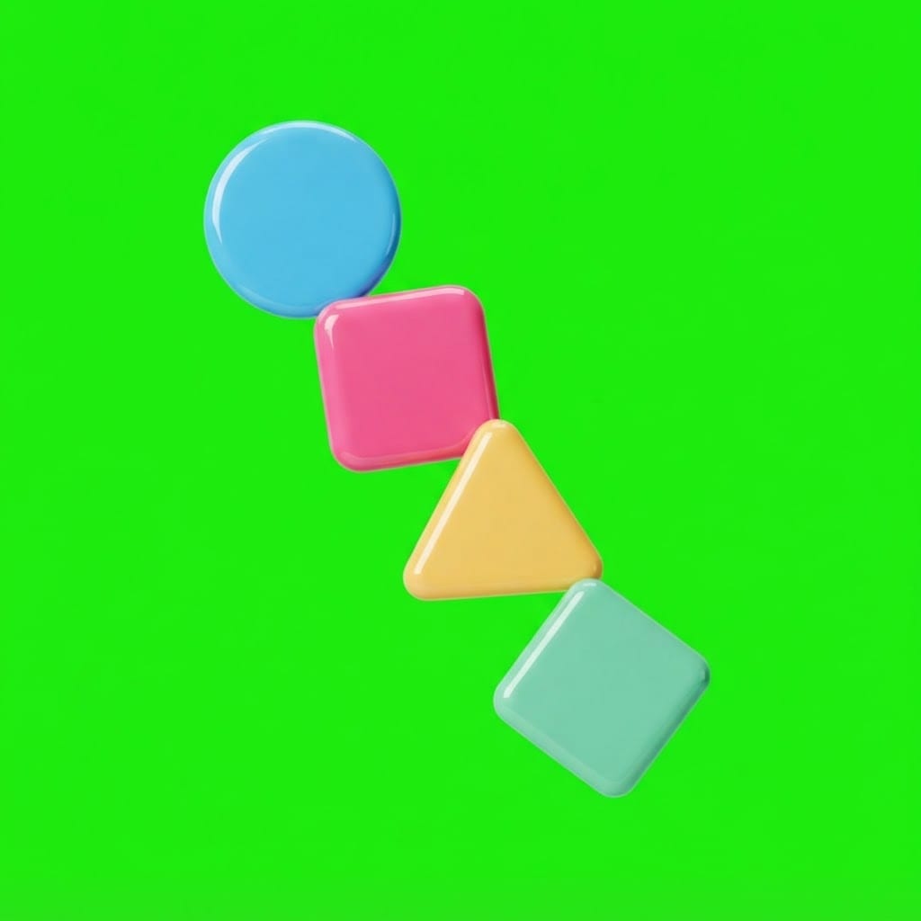 Image: Four glossy tactile geometric shapes — a circle, a