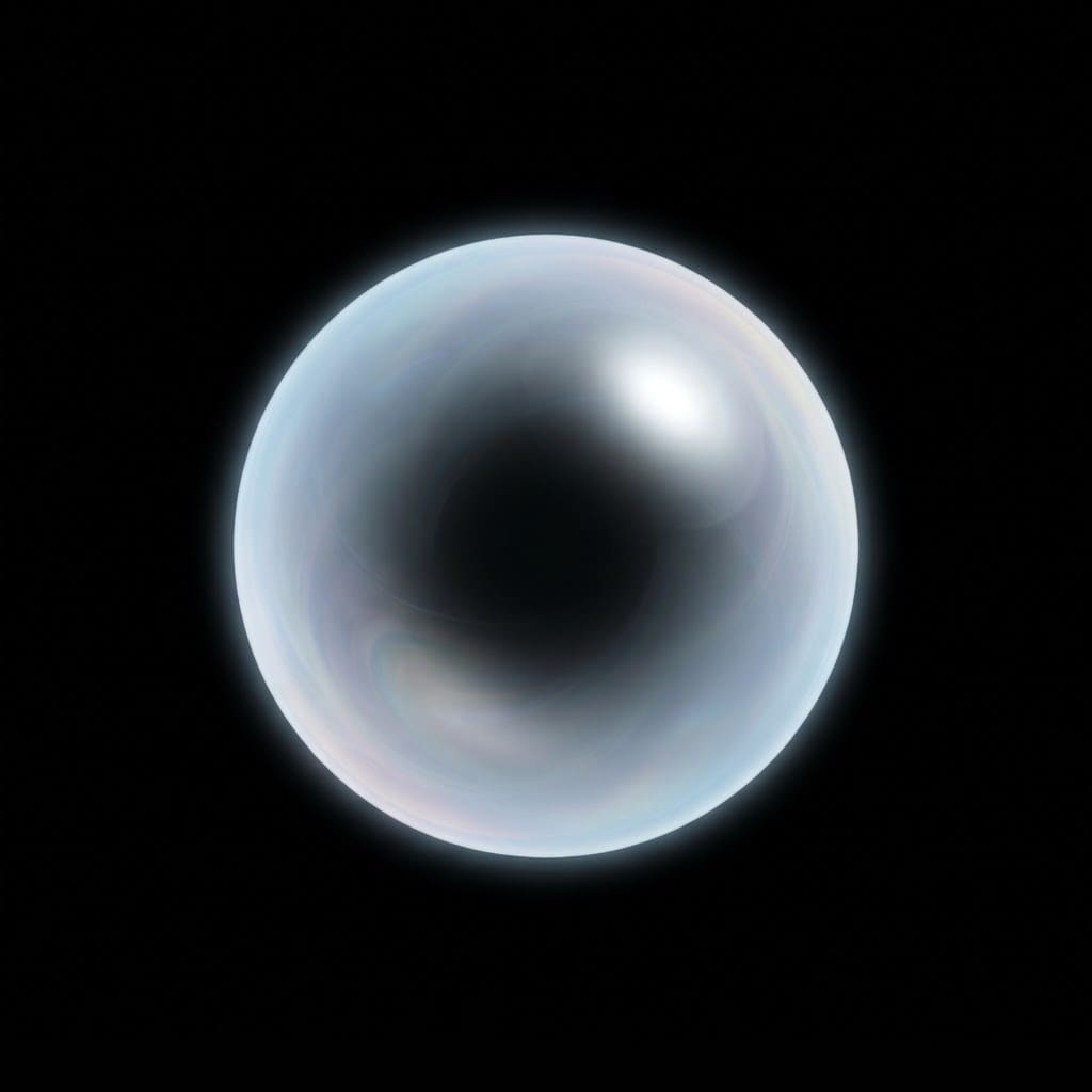 Image: A single soft round translucent soap bubble partic