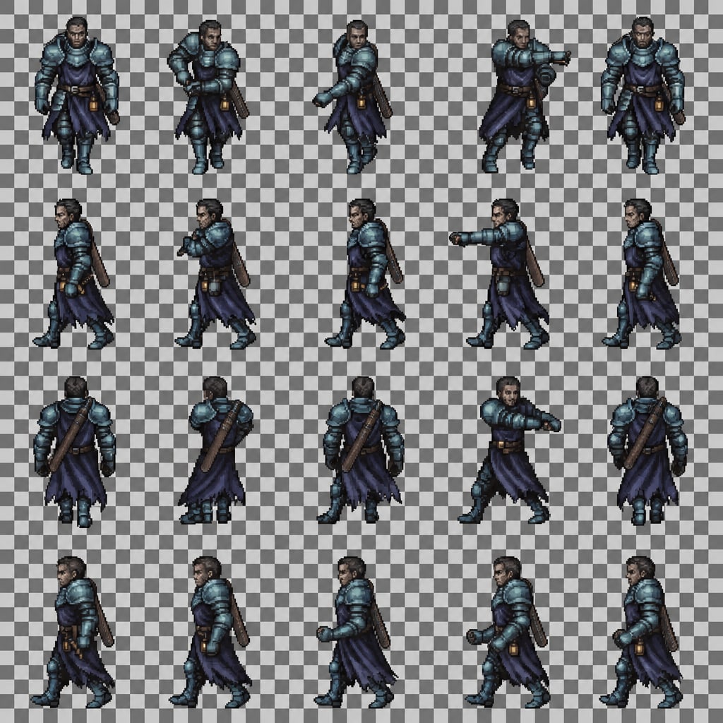 Image: Redraw this exact pixel-art sprite sheet. Keep the
