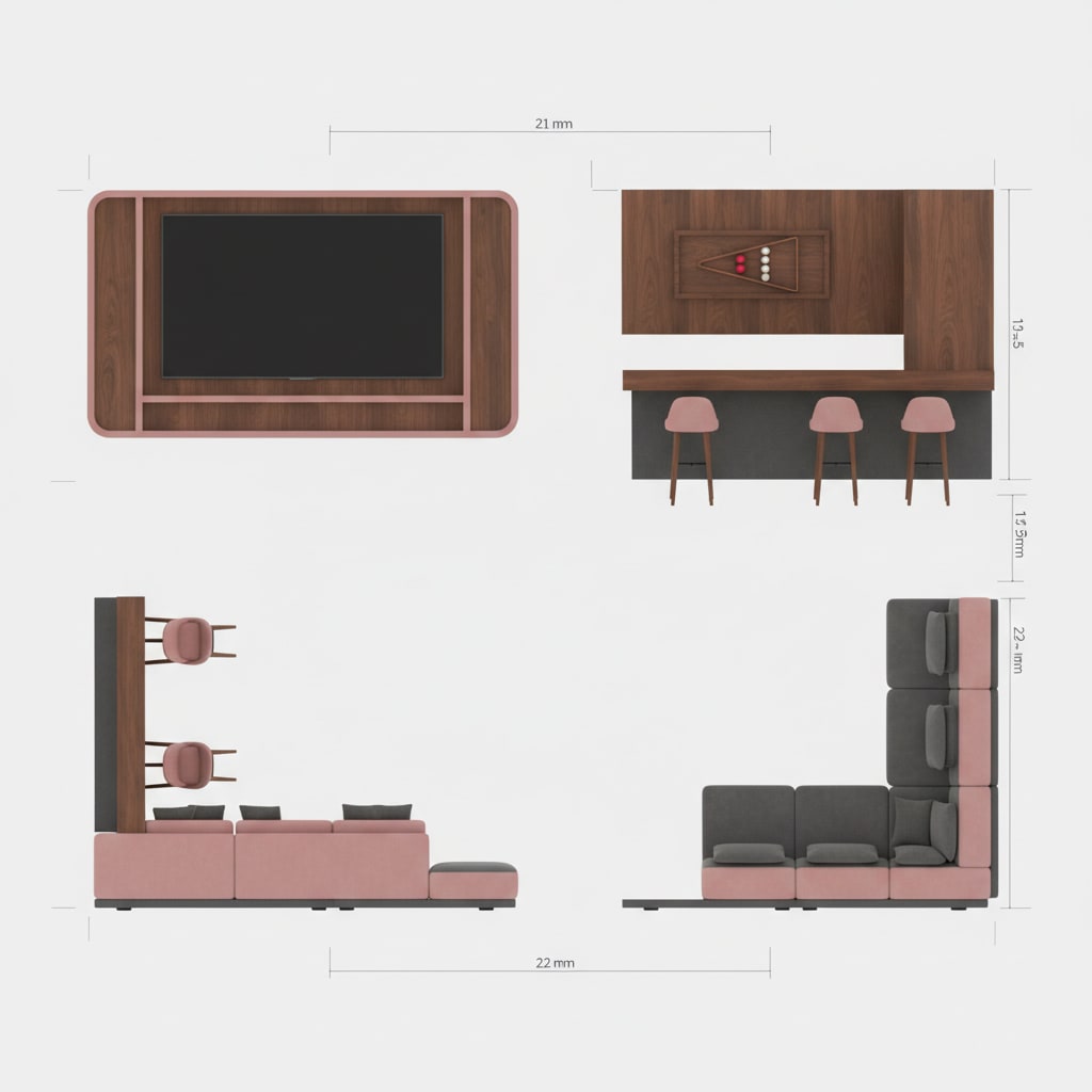 Image: Isolated sparse axis-aligned sports lounge furnitu