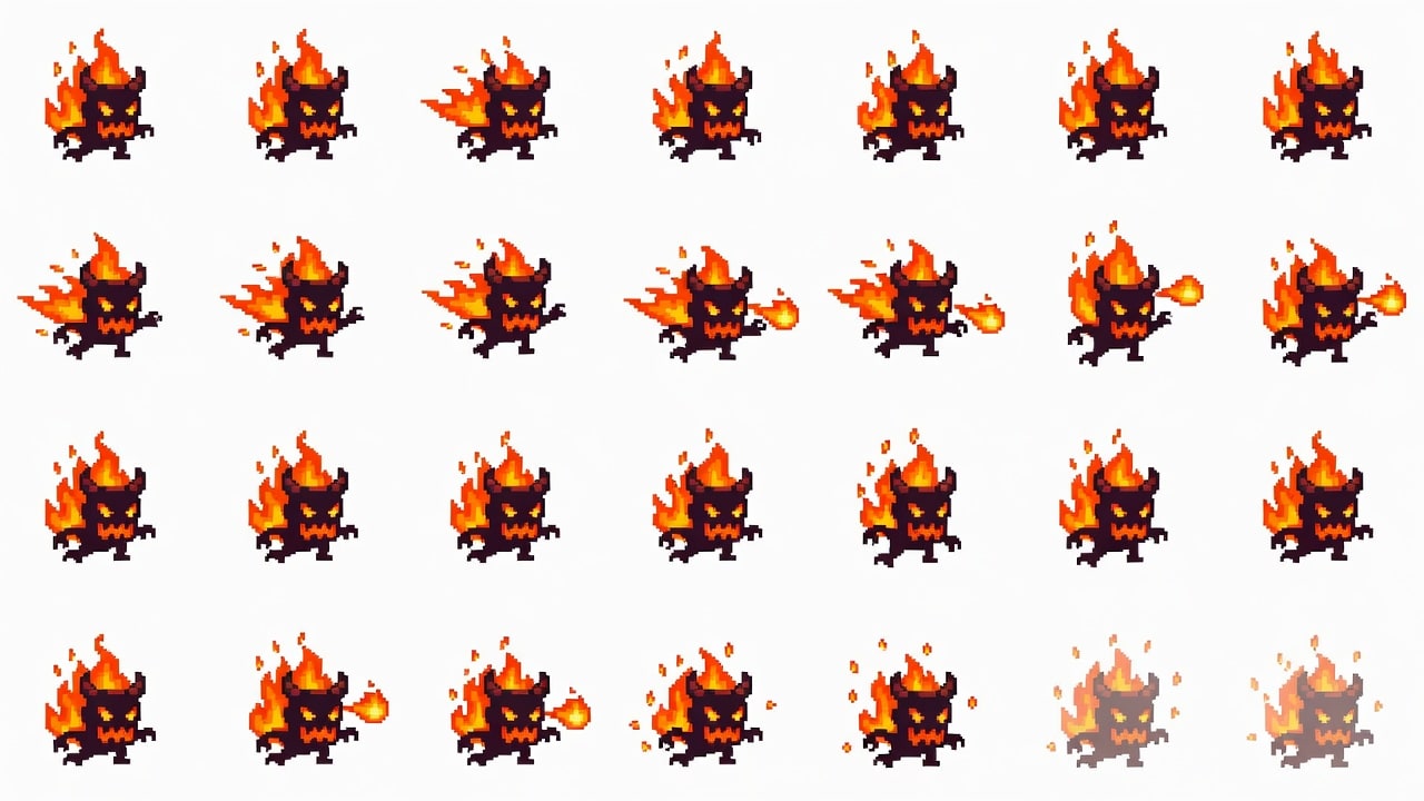 Fire Imp Enemy Pixel-Art Sheet Revision
