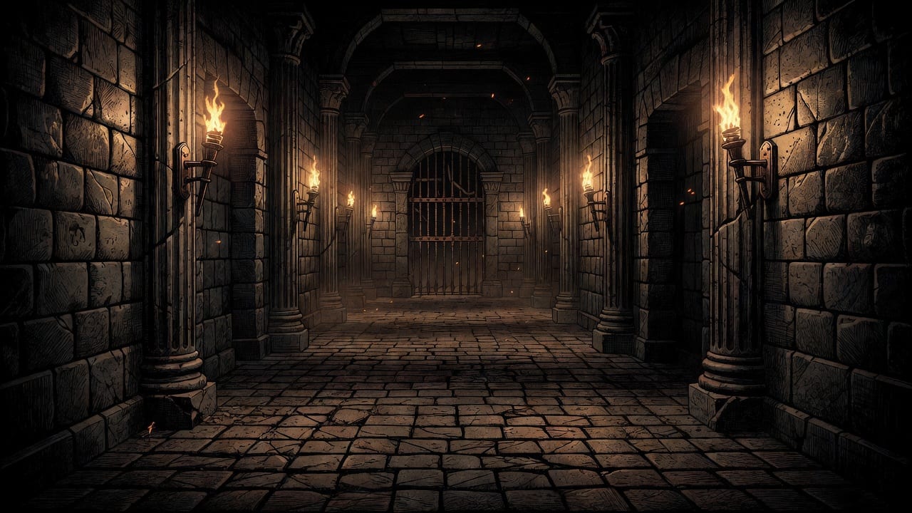 Gothic Dungeon Corridor Battle Background